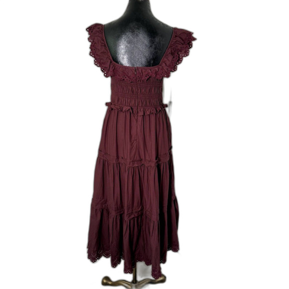 Madewell Lucie Eyelet Ruffle Midi Dress Size 10 Vintage Mulberry Cotton Boho - Picture 5 of 13